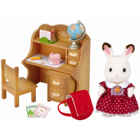 Sylvanian Families - Nábytek chocolate králíků - sestra u psacího stolu se židlí
