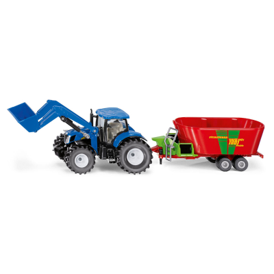Siku Farmer - Traktor New Holland s předním nakladačem a vlekem, 1:50