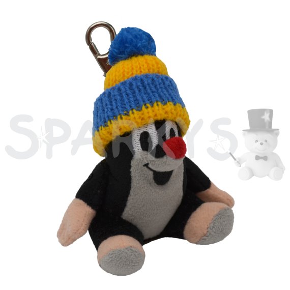 Krtek 9 cm sedící, kulich modrý, s karabinou                    