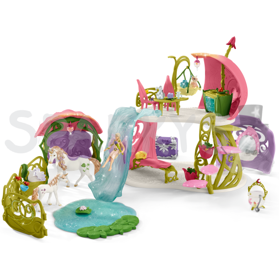 Schleich 42445 Květinový dům s jednorožci, stájí a jezerem                    