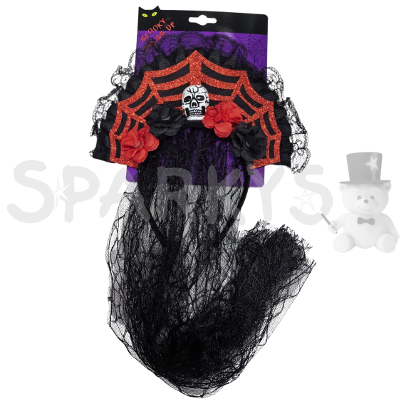 Halloween závoj lebka a růže                    