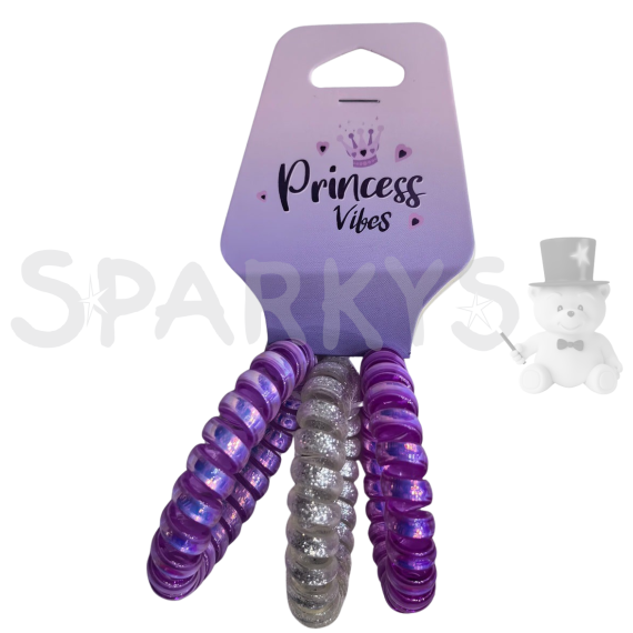 PINK Sada spirálových gumiček fialová a stříbrná, 3 ks                    