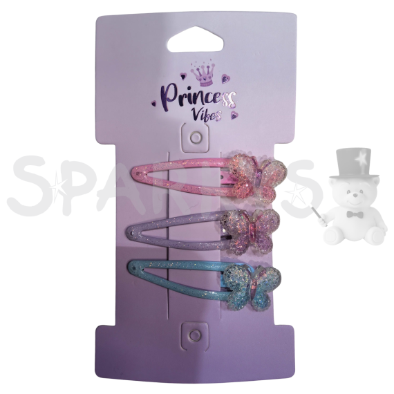 PINK Sada třpytivých sponek motýlci, 3 ks                    
