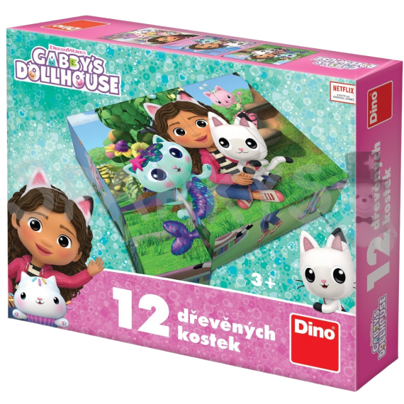 Dino - Dřevěné kostky Gábin kouzelný domek - Gábi 12 kostek                    