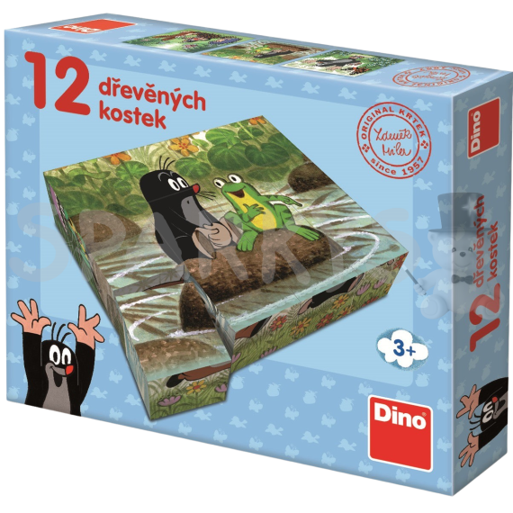 Dino - Dřevěné kostky Krtek a zvířátka 12 kostek                    