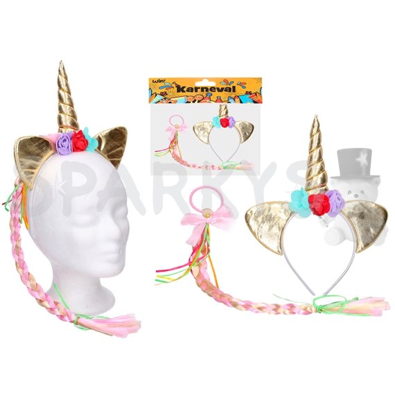 Set karneval - Čelenka jednorožec zlatá                    