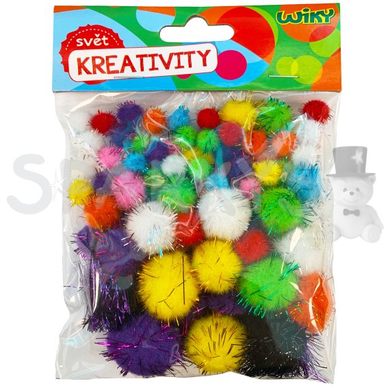 Pom pom glitter mix velikostí, 80ks                    
