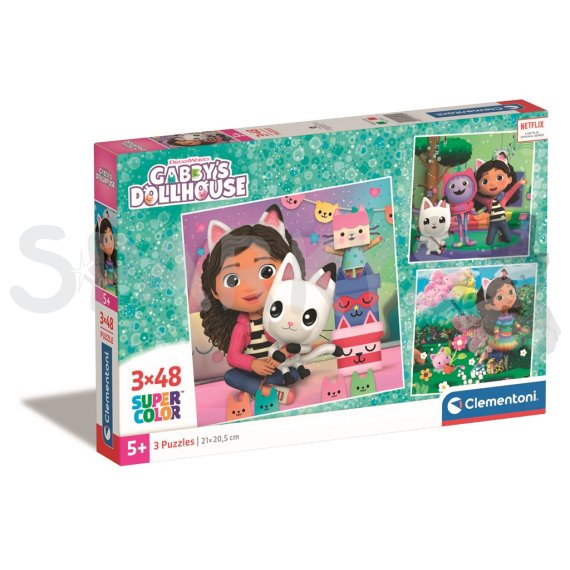 Clementoni - Puzzle 3x48 Square Gábinin kouzelný domek                    