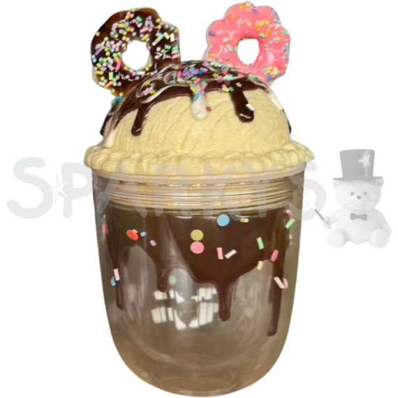 Kelímek s víčkem a brčkem - PRŮHLEDNÝ S DONUTY (350 ml)                    