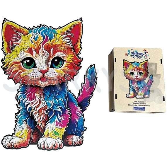 Dřevěné puzzle – Barevná kočka                    
