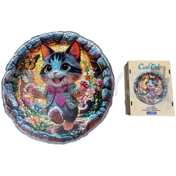Dřevěné puzzle – Stylová kočka                    