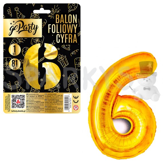 Fóliový balónek Číslo 6 - zlatý 81 cm                    
