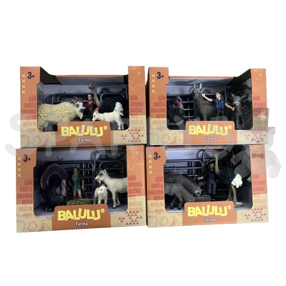 BALULU - Herní set Pštros, Krocan nebo Osel s figurkou a ohradou, 4 druhy                    