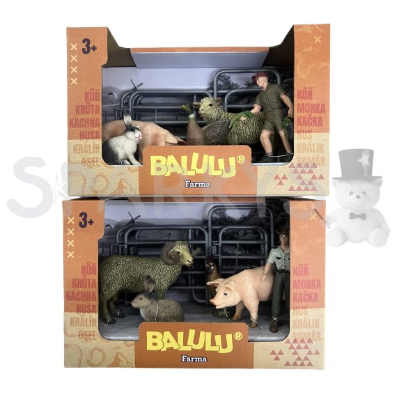 BALULU - Herní set Prasátko a ovce s farmářem a ohradou, 2 druhy                    