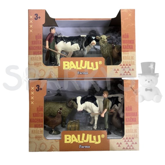 BALULU - Herní set Kráva a hospodářská zvířata s farmářem, 2 druhy                    