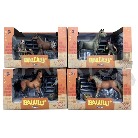BALULU - Herní set Kůň s ošetřovatelem a výbavou, 4 druhy                    