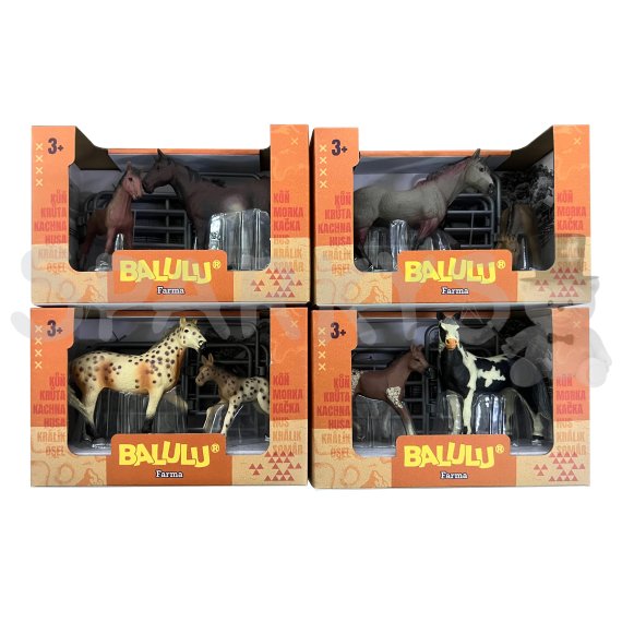 BALULU - Herní set Kůň s hříbětem, 4 druhy                    