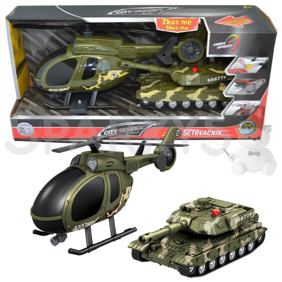CITY SERVICE CAR - 1:14 Vojenský set vrtulník + tank                    