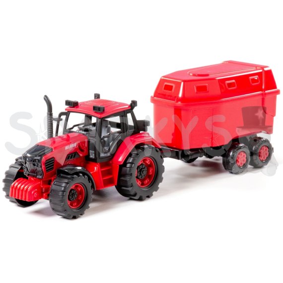 Traktor Belarus s přívěsem pro živá zvířata 37 cm                    