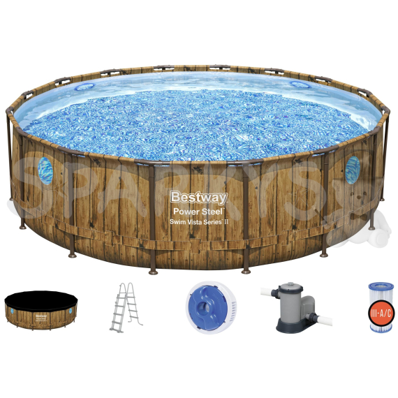 BESTWAY 56725 - Bazén s konstrukcí Rattan Swim Vista 488 x 122 cm + kartušová filtrace                    