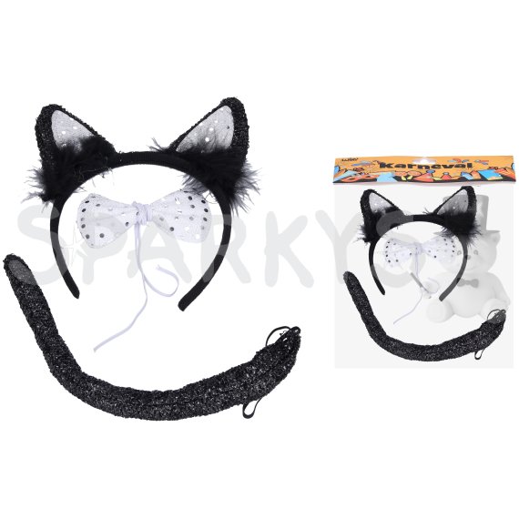Set karneval - Čelenka, motýlek a ocas Kočka                    