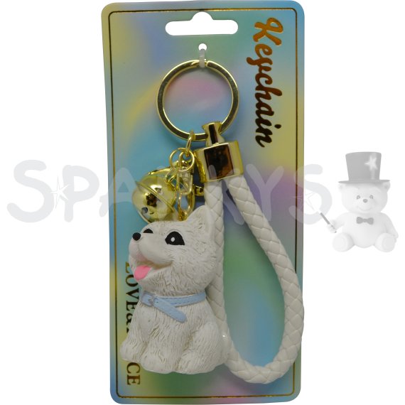 Keychain Přívěsek na klíče - Sedící bílý pes                    