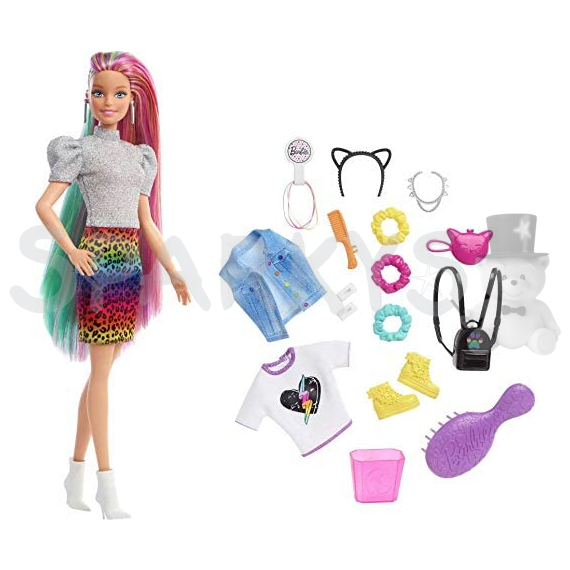 Barbie Leopardí panenka s duhovými vlasy a doplňky                    