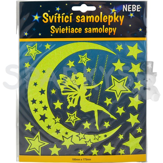 Svítící samolepky - Hvězdy a měsíc s vílou                    
