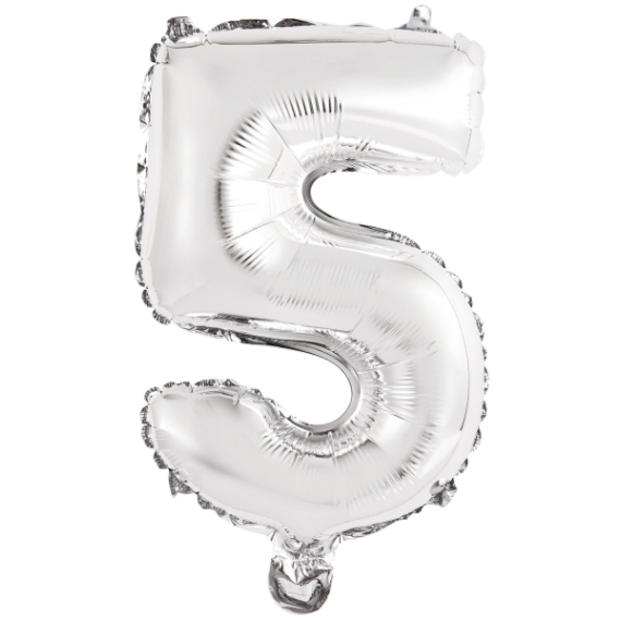 Balónek foliový - číslo mini 5 - stříbrné 33 cm                    