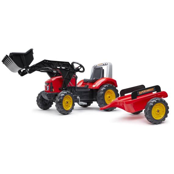 FALK Šlapací traktor 2020M Supercharger s nakladačem a vlečkou-červený                    