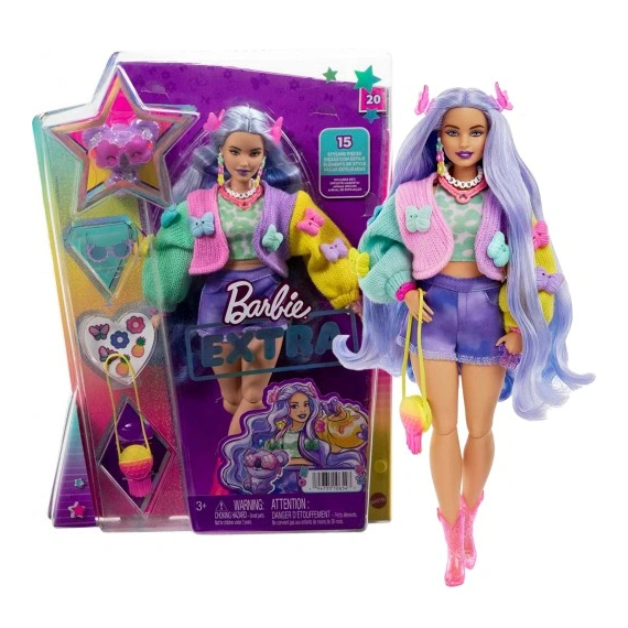 Barbie Extra - Levandulové Vlasy s motýlky                    