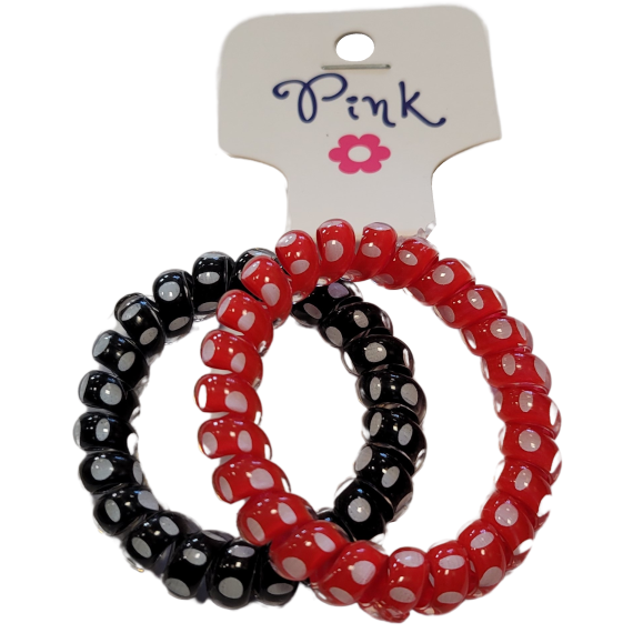 PINK - Spirálové gumičky do vlasů červená / černá s puntíky 2ks                    