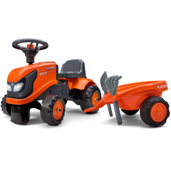 FALK Odrážedlo traktor Kubota oranžové s volantem a valníkem                    