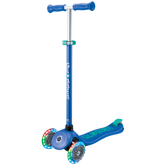 Globber Dětská tříkolová koloběžka Primo Plus V2 - svítící kola - modrá                    