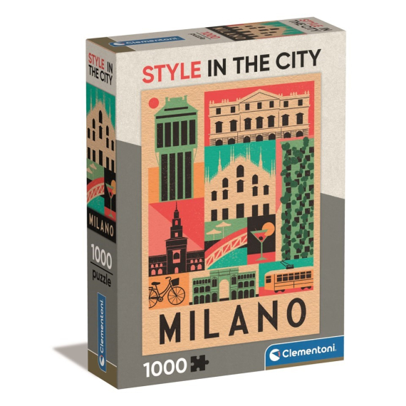 Clementoni 39842 - Puzzle 1000 Style in the city Milano Compact box                    