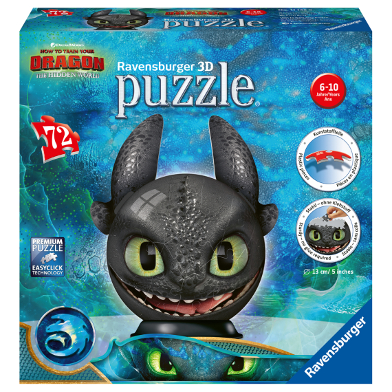 Ravensburger 3D PUZZLE 111459 Puzzle-Ball Jak vycvičit draka 3: Bezzubka 72 dílků                    