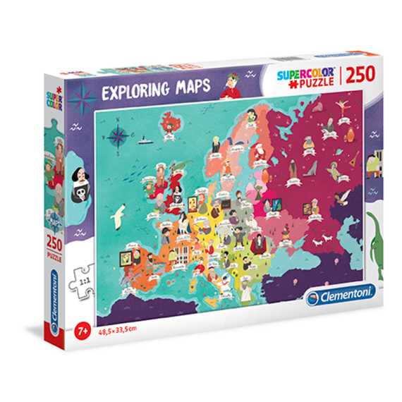 Clementoni 29061 - Puzzle Exploring Maps 250 Skvělí líde v Evropě                    