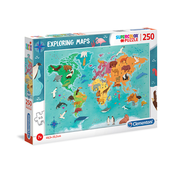 Clementoni 29063 - Puzzle Exploring Maps 250 Zvířata ve světě                    