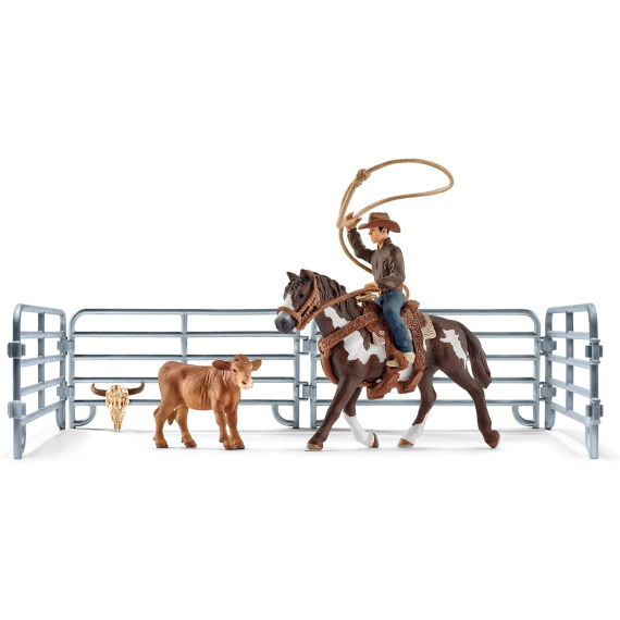 Schleich 41418 - Kovboj s lasem na koni a příslušenstvím                    