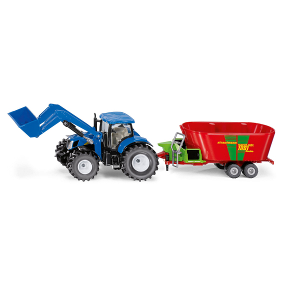 Siku Farmer - Traktor New Holland s předním nakladačem a vlekem, 1:50                    