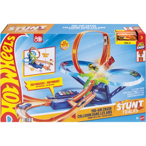 Hot Wheels Stunt Tracks Srážka ve vzduchu dráha a angličák, booster