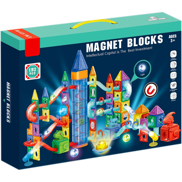 Magnetická stavebnice Dinosauří park s LED světly a kuličkou - 193 ks