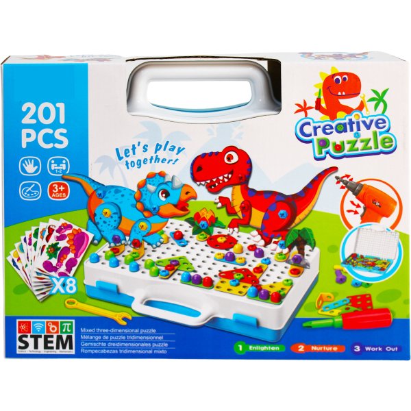 Kreativní stavebnice s dinosaury a vrtačkou Creative Puzzle - 201 dílků