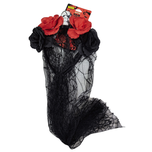 Halloween čelenka závoj, růže a lebka