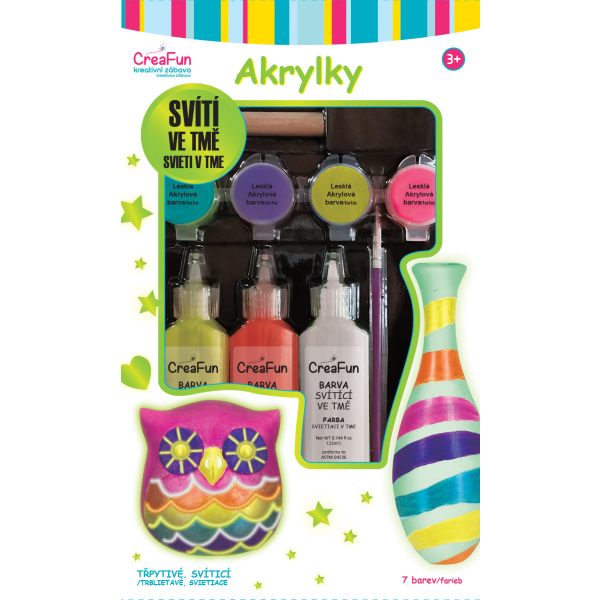 CreaFun - Svítící akrylové barvy 7 barev