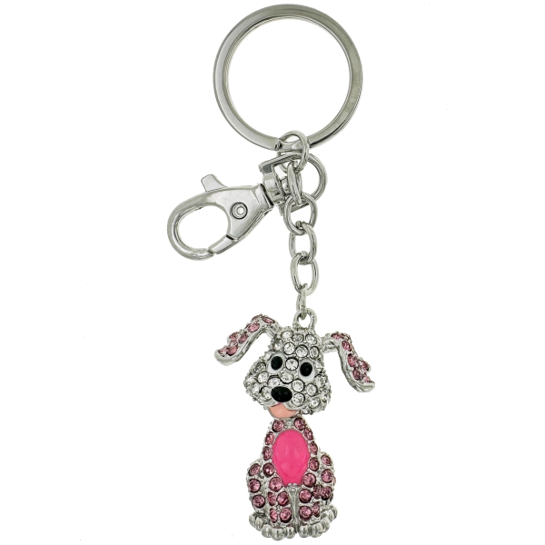Přívěsek na klíče - Pes s růžovým kamenem