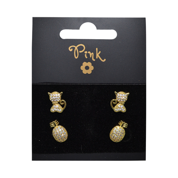 Pozlacené náušnice SET 4 ks OPIČKA a ANANAS