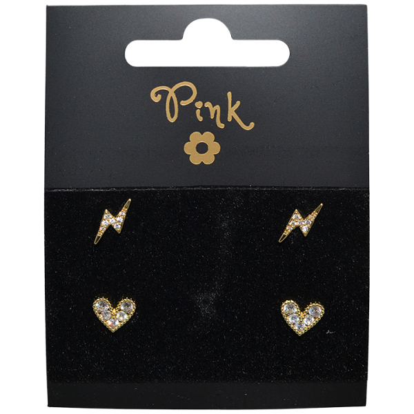 Pozlacené náušnice SET 4 ks SRDCE a BLESK