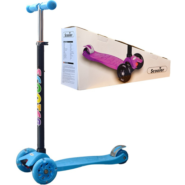 Dětská tříkolová koloběžka svítící  - sv.modrá